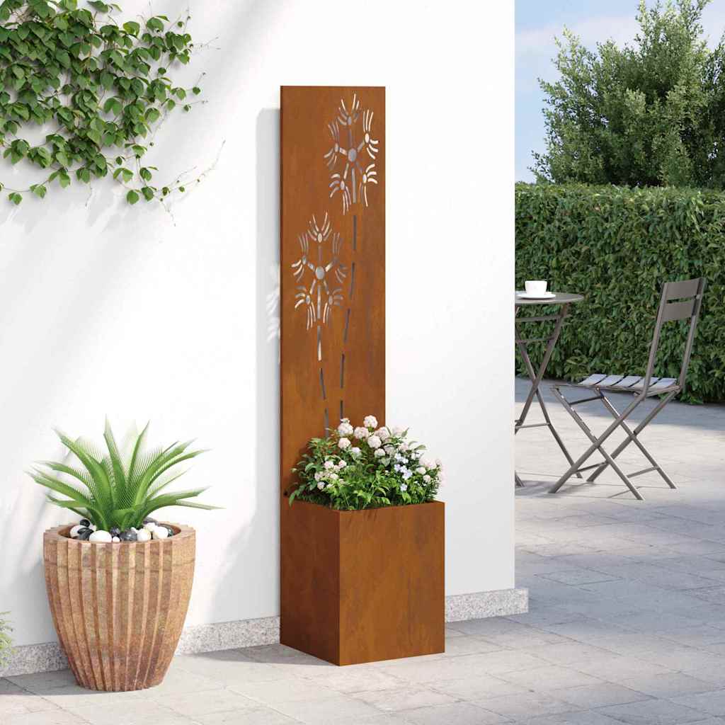 Hageprivat skjerm Blomster Rusten 32 x 32 x 150 cm Cortenstål