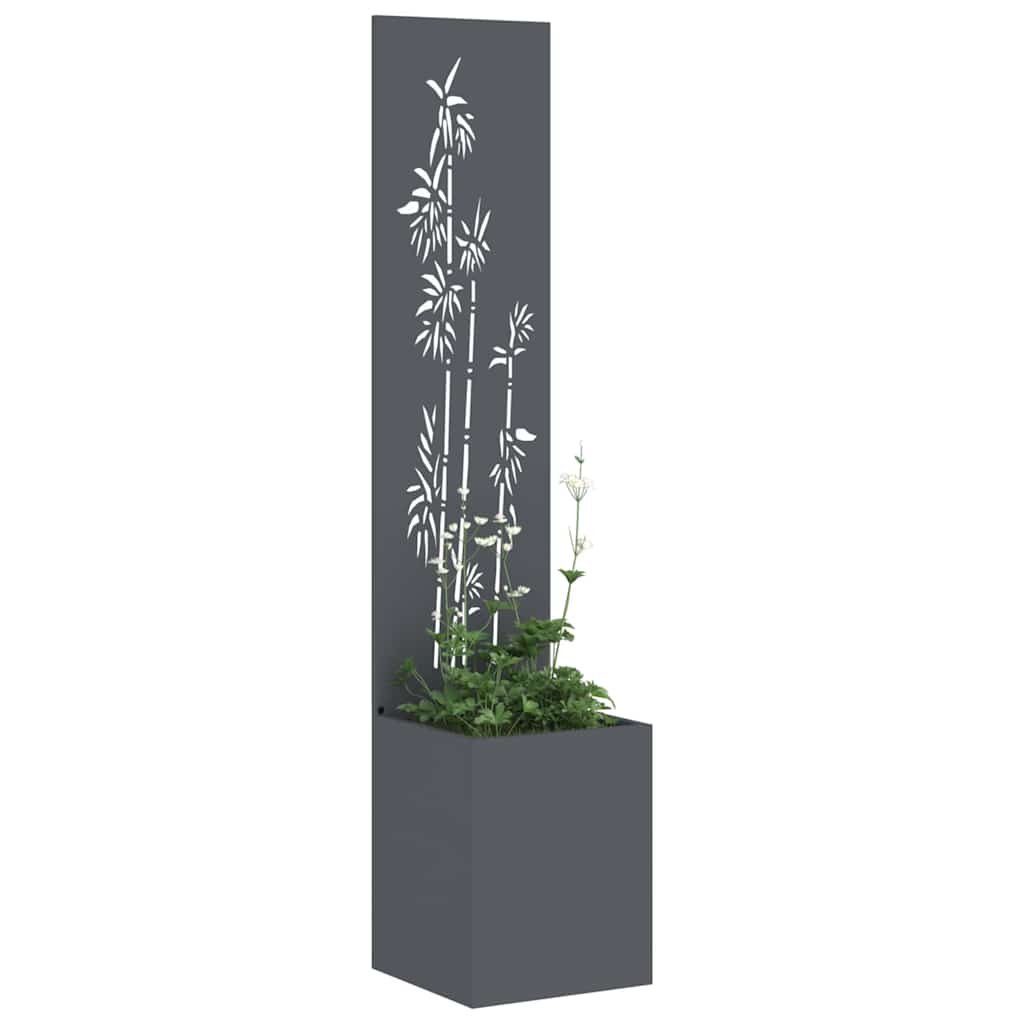Hageprivat skjerm Blomster Antrasitt 32 x 140 cm Kaldvalsestål
