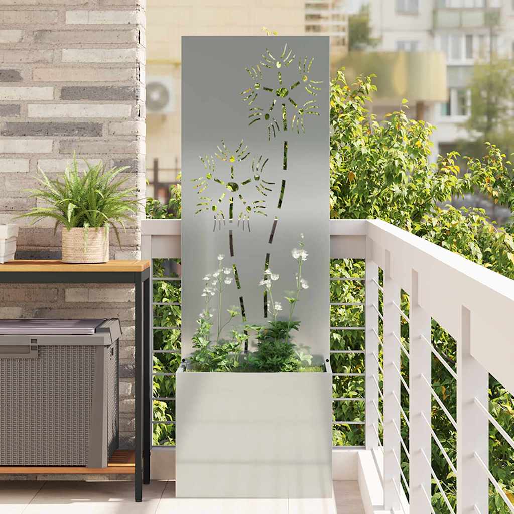 Hageprivat skjerm Blomster sølv 50 x 150 cm Galvanisert stål