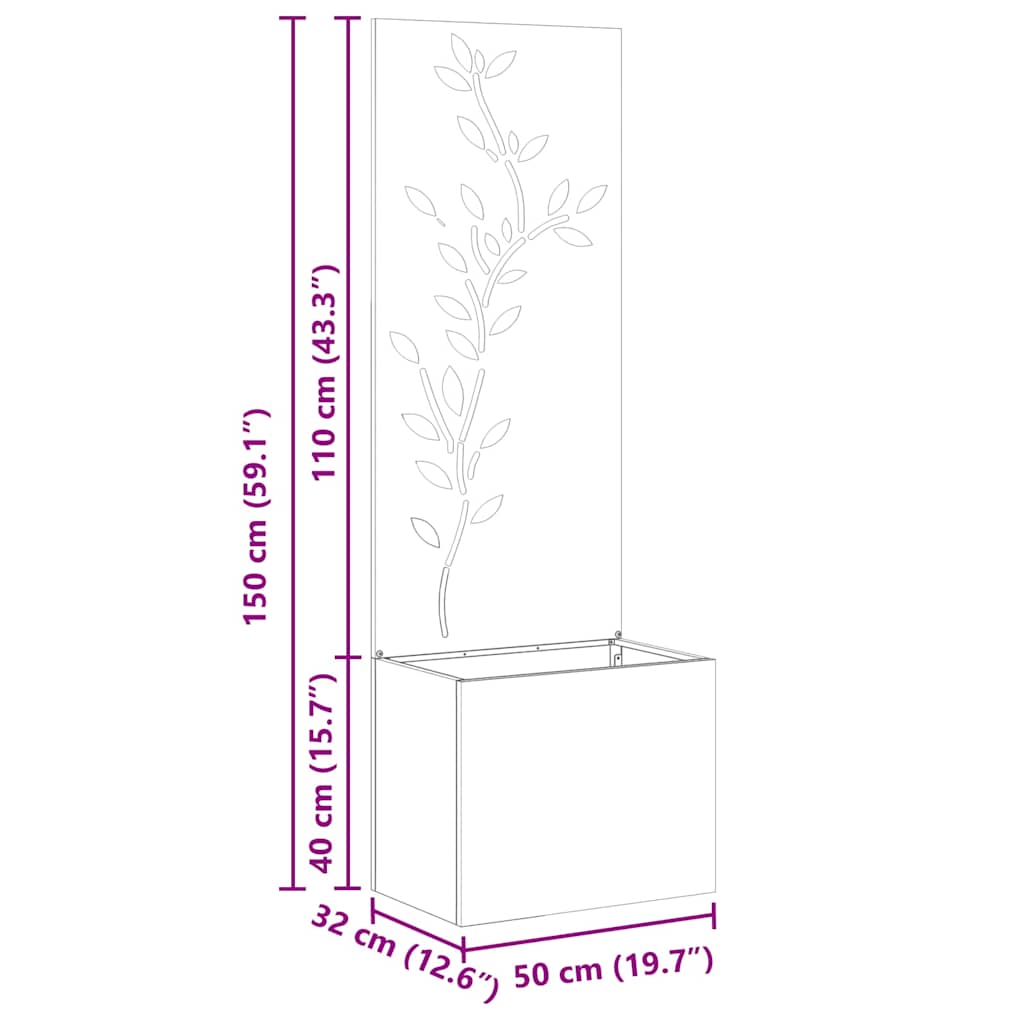 Hageprivat skjerm Blomster Hvit 50 x 150 cm Kaldvalsestål