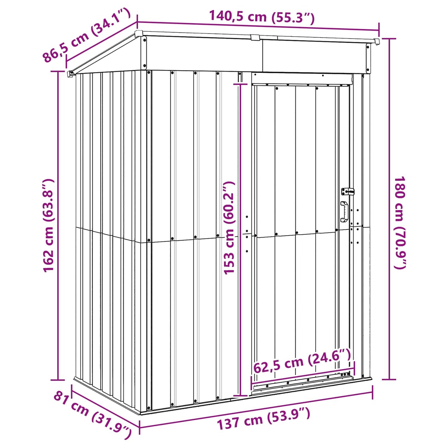 Hageskur Antrasitt 137 x 81 x 180 cm Metall