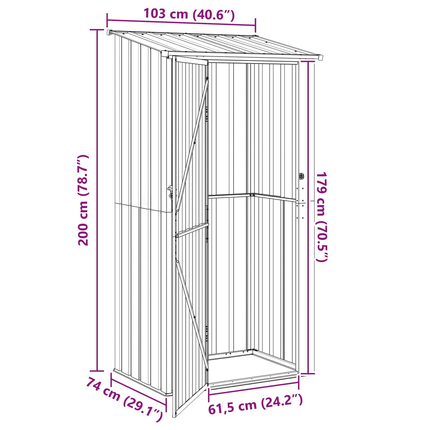 Hageskur Antrasitt 103 x 74 x 200 cm Metall