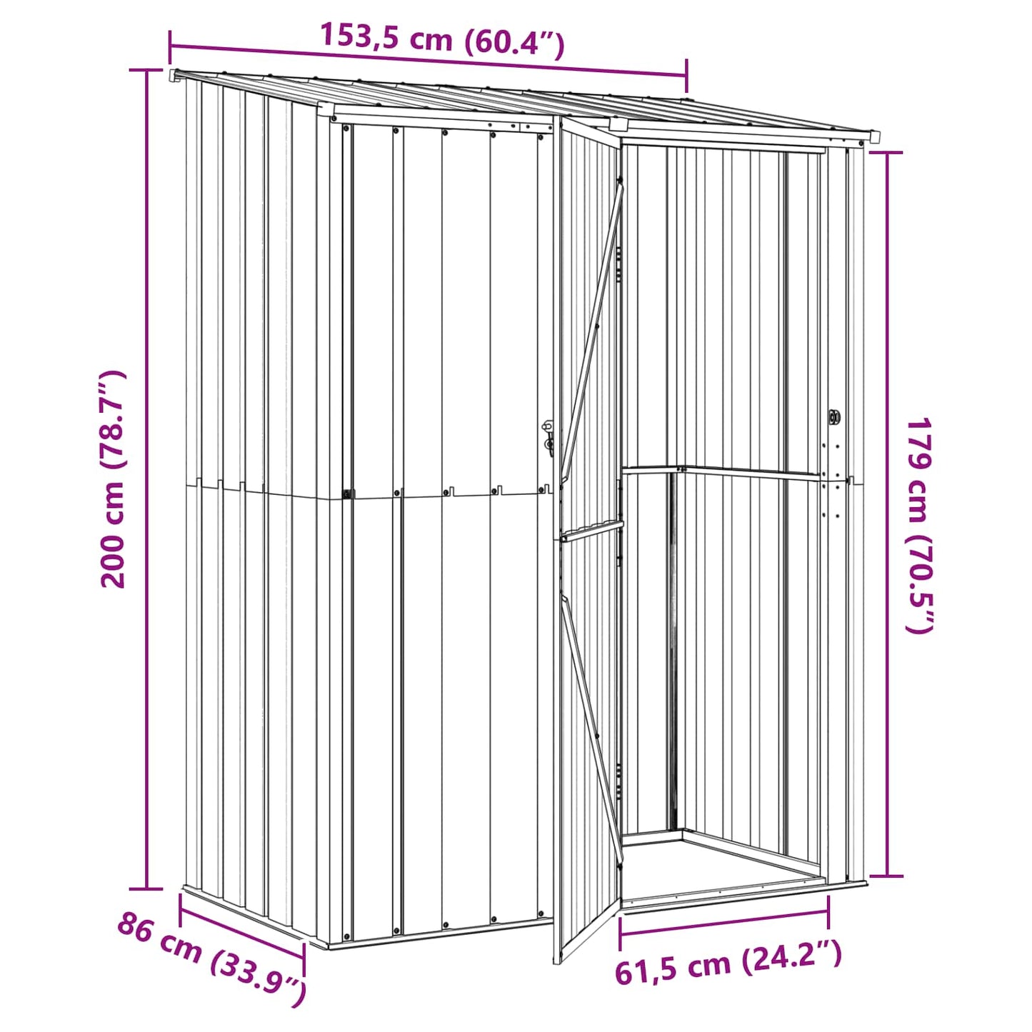 Hageskur Antrasitt 153,5 x 86 x 200 cm Metall