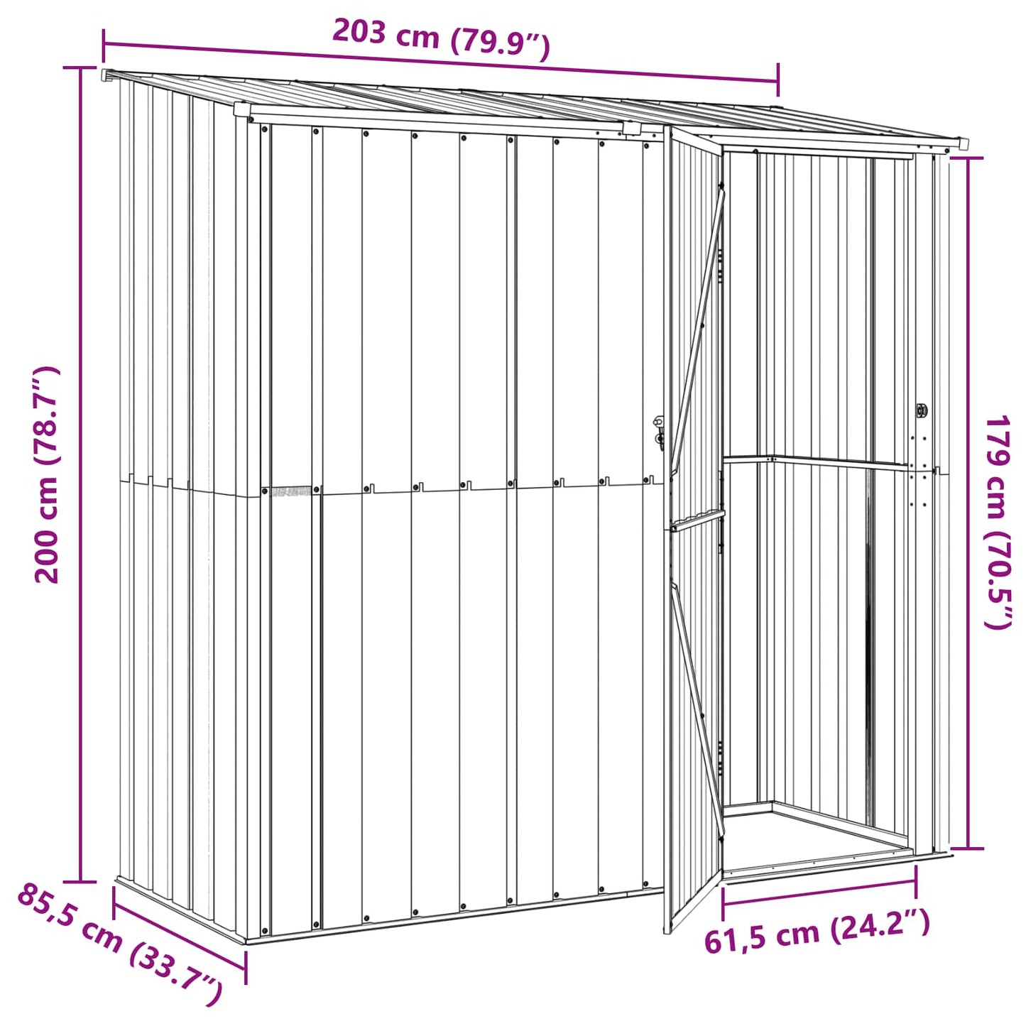 Hageskur Antrasitt 203 x 85,5 x 200 cm Metall