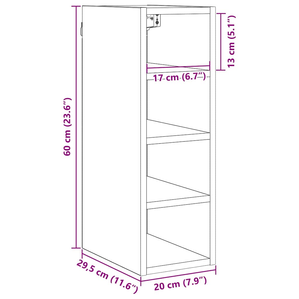 Hengende skap Svart eik 20 x 29,5 x 60 cm Konstruert tre