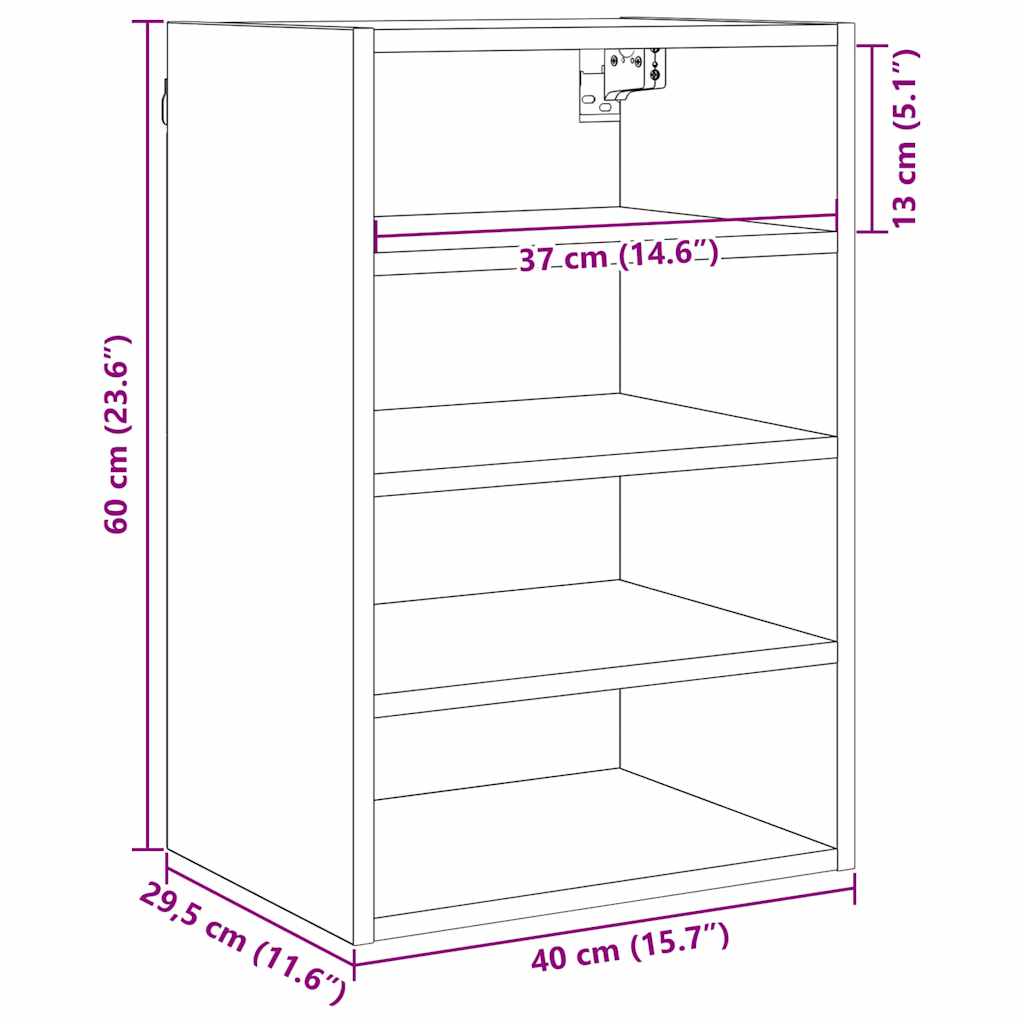 Hengende skap Svart eik 40 x 29,5 x 60 cm Konstruert tre