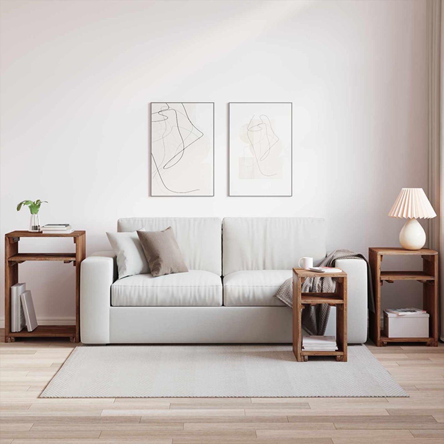 Accent Bord med hylle med lagring 3 pcs Brun Massiv Mahogni Tre