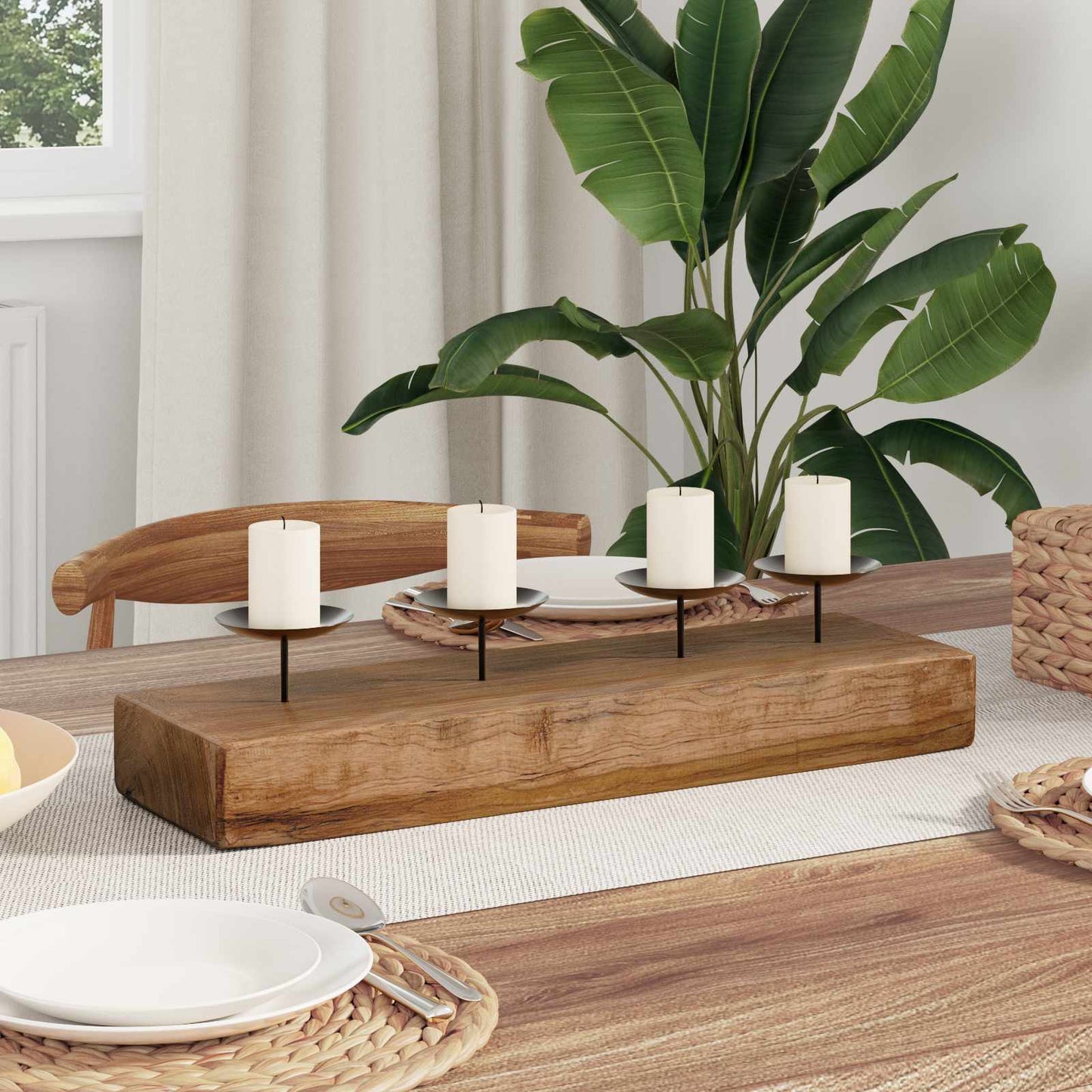 Lysestake Naturlig 50 x 15 x 10 cm Massivt teaktre