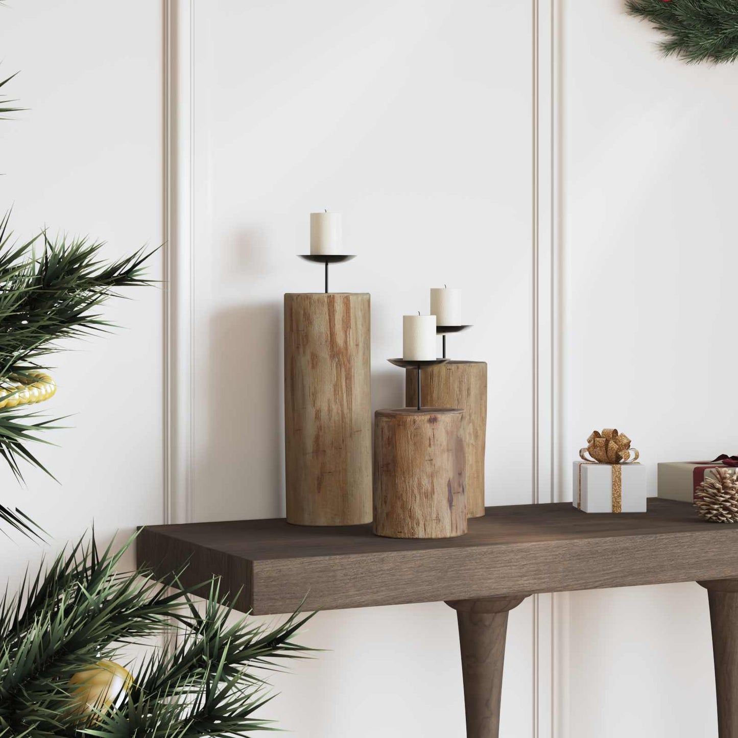 Lysestake 3 pcs Naturlig Massivt teaktre