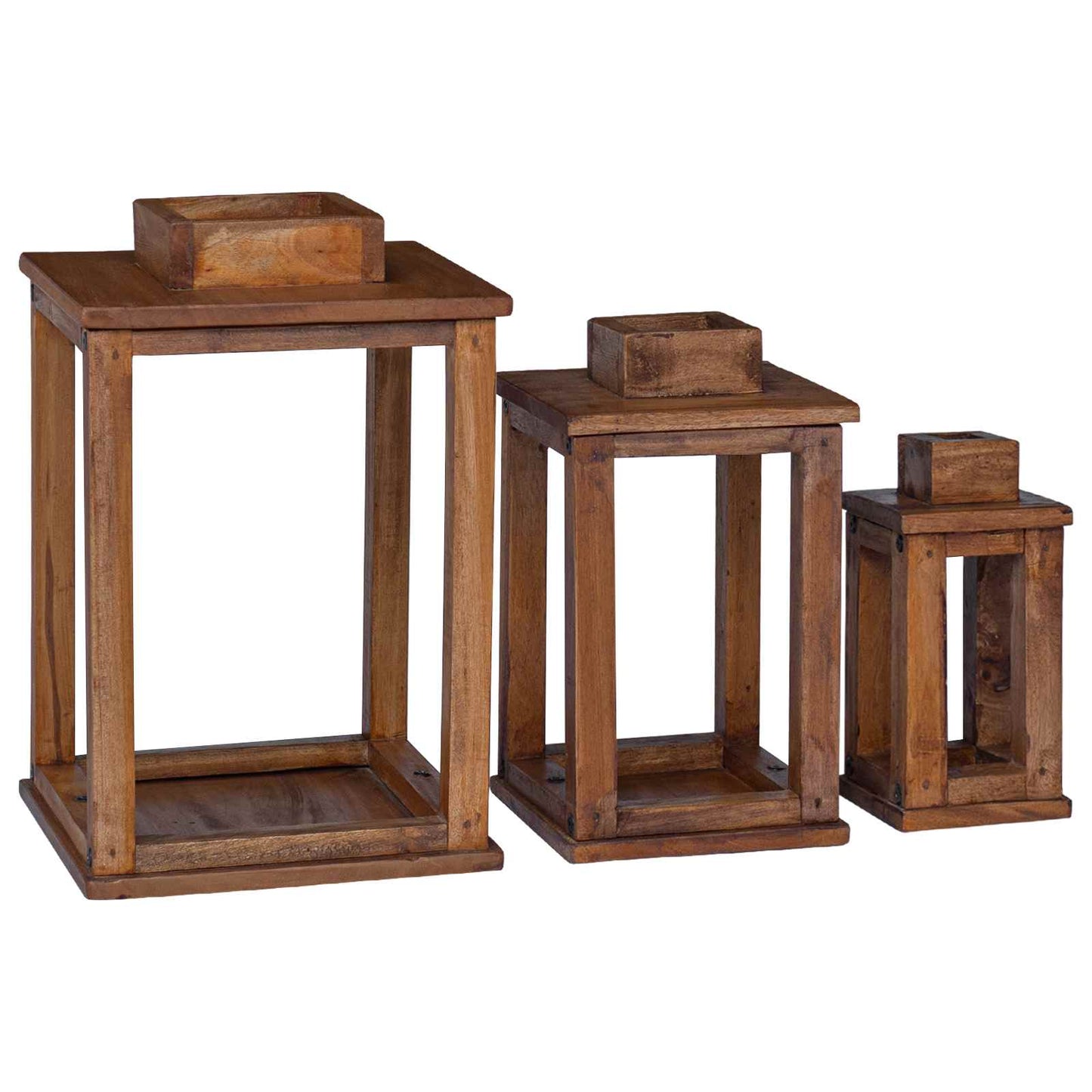 Lanterne 3 pcs Naturlig Mahogni Tre