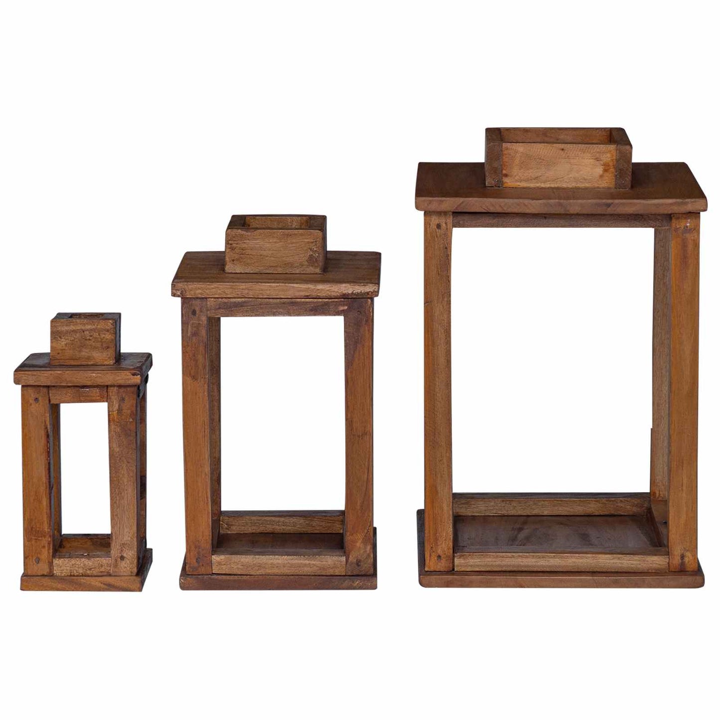 Lanterne 3 pcs Naturlig Mahogni Tre