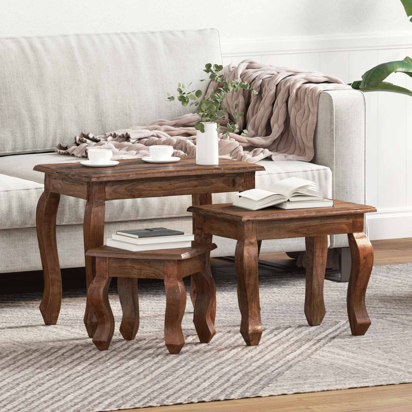 Nesting Bord 3 pcs Brun Massivt mahognitre