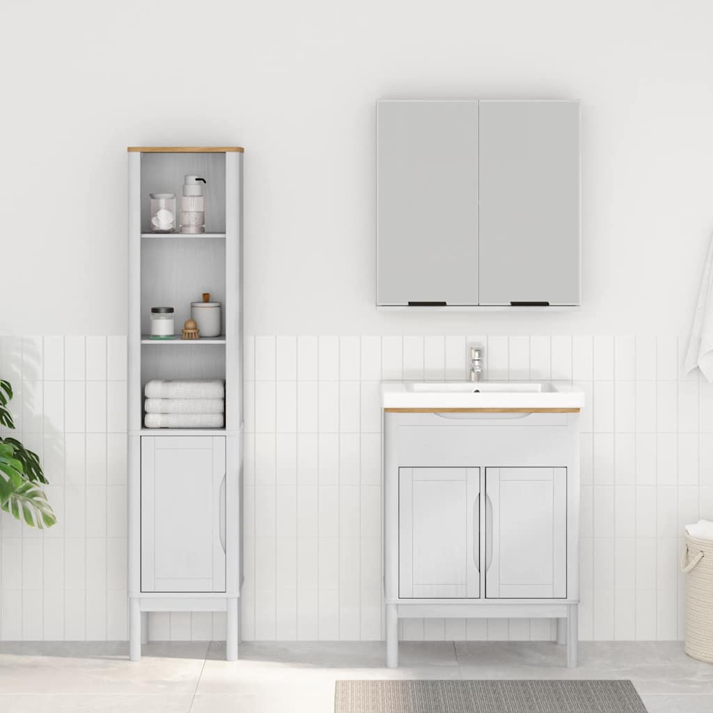 Baderomsinnredningssett med hylle FLORO 2 pcs Hvit Massiv furu