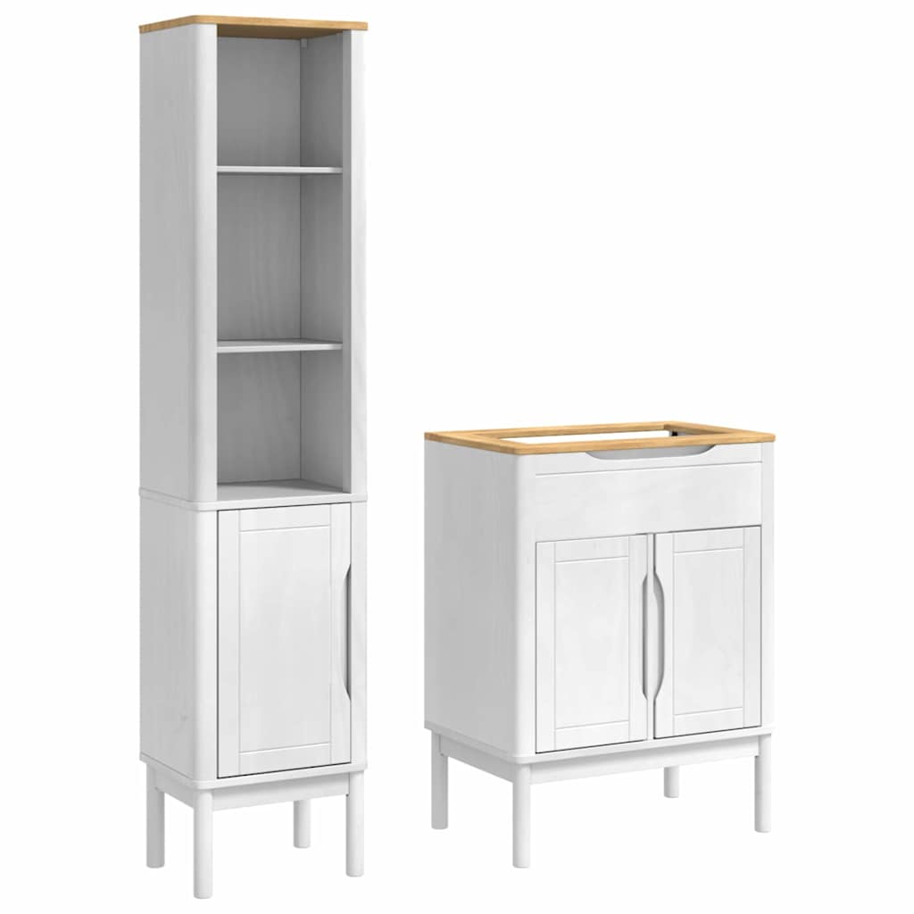 Baderomsinnredningssett med hylle FLORO 2 pcs Hvit Massiv furu