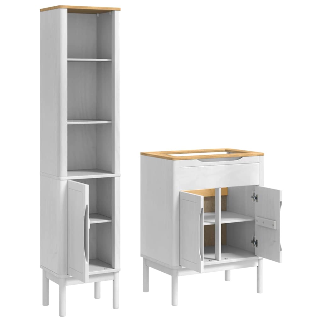 Baderomsinnredningssett med hylle FLORO 2 pcs Hvit Massiv furu