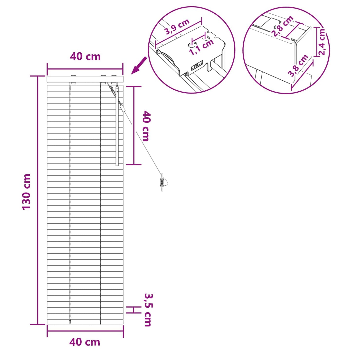 Venetiansk persienne Eikefinér 40 x 130 cm 35 mm