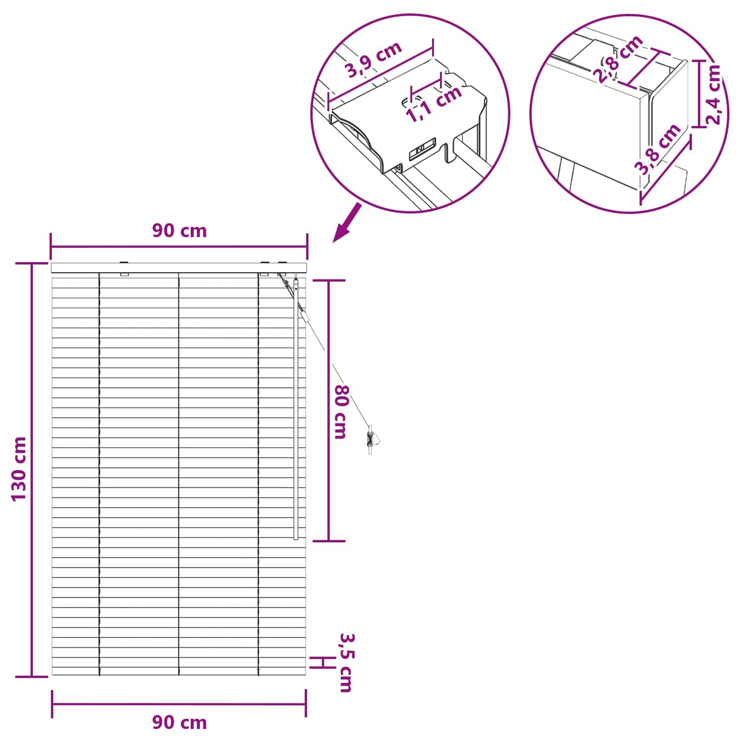 Venetiansk persienne Eikefinér 90 x 130 cm 35 mm