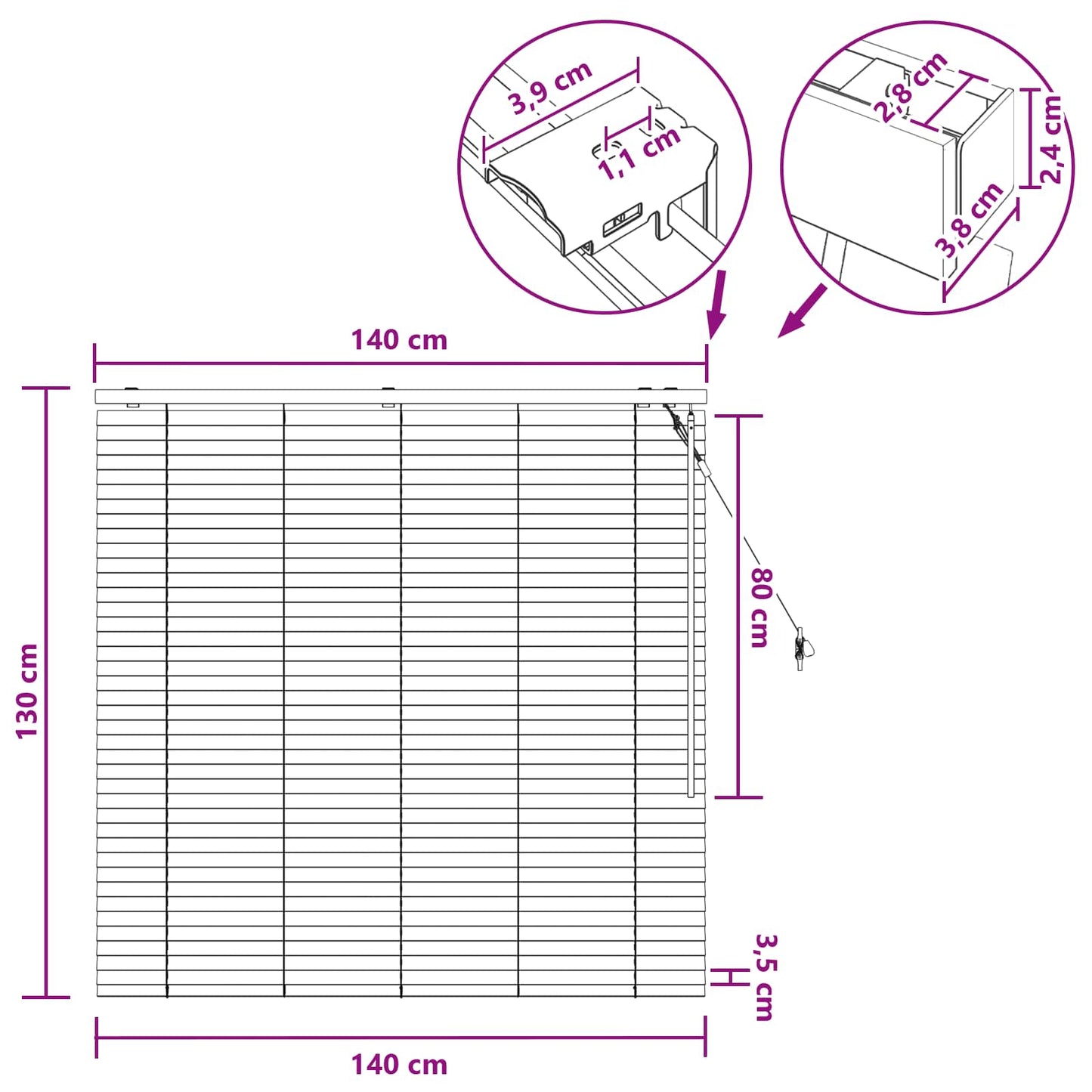 Venetiansk persienne Eikefinér 140 x 130 cm 35 mm
