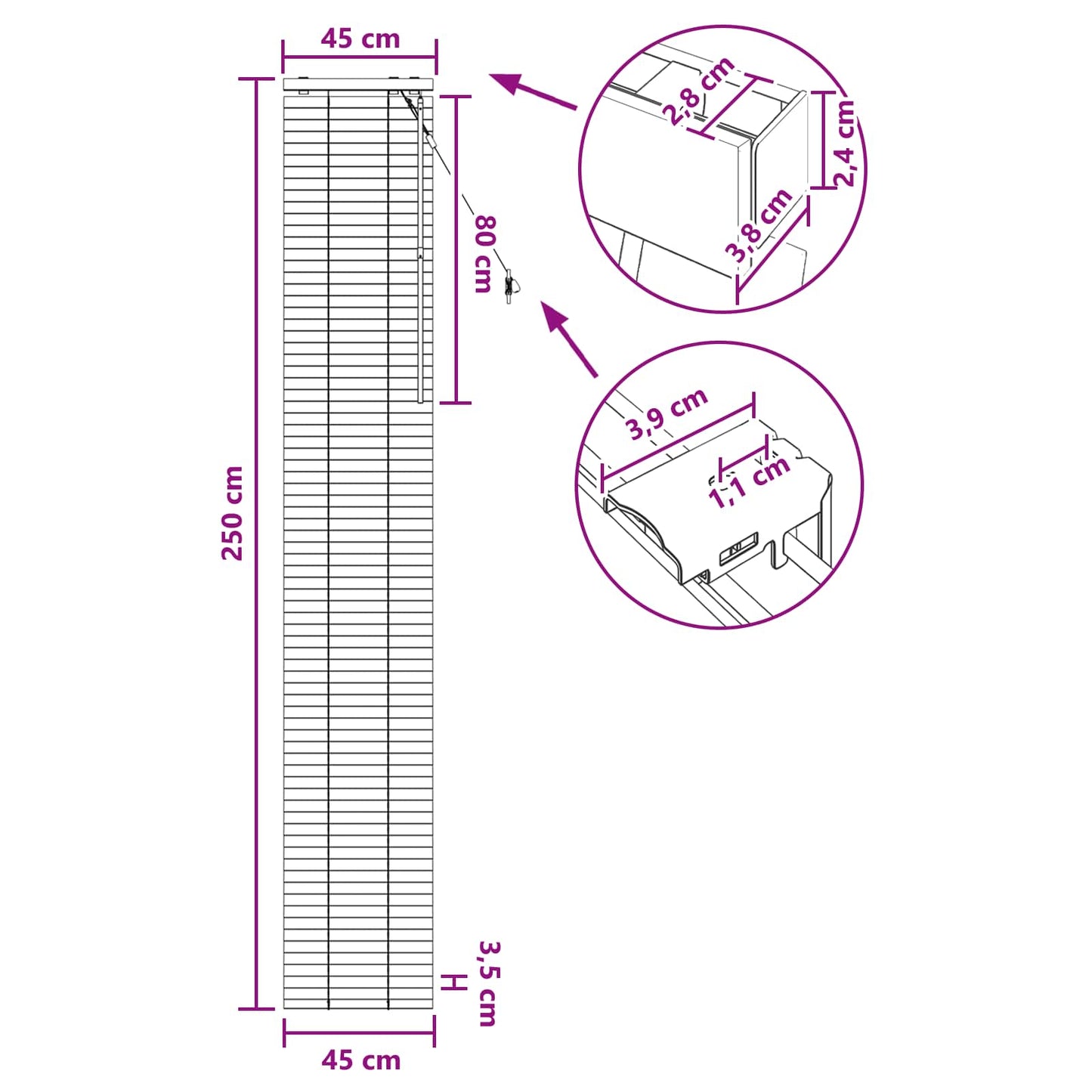 Venetiansk persienne Eikefinér 45 x 250 cm 35 mm