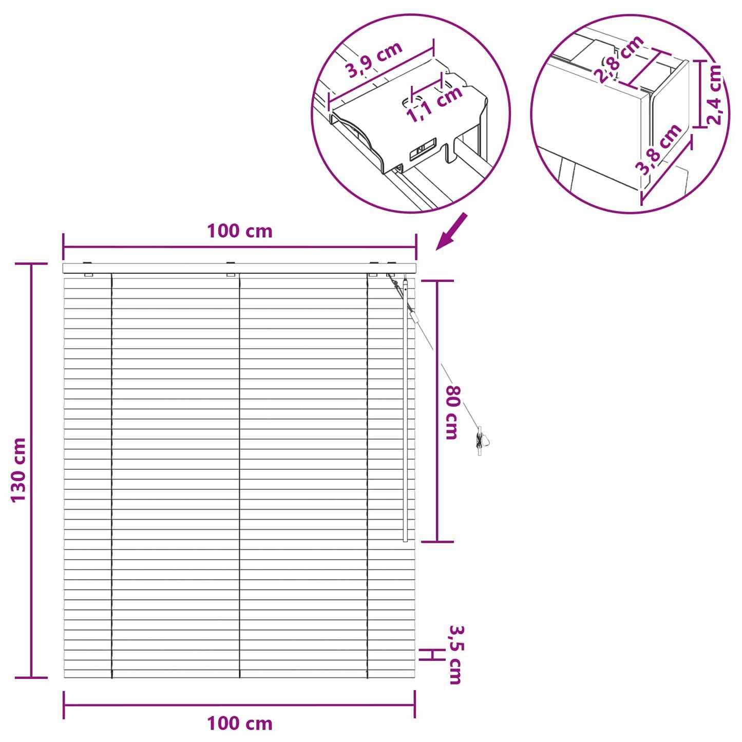 Venetiansk persienne Hvit 100 x 130 cm 35 mm