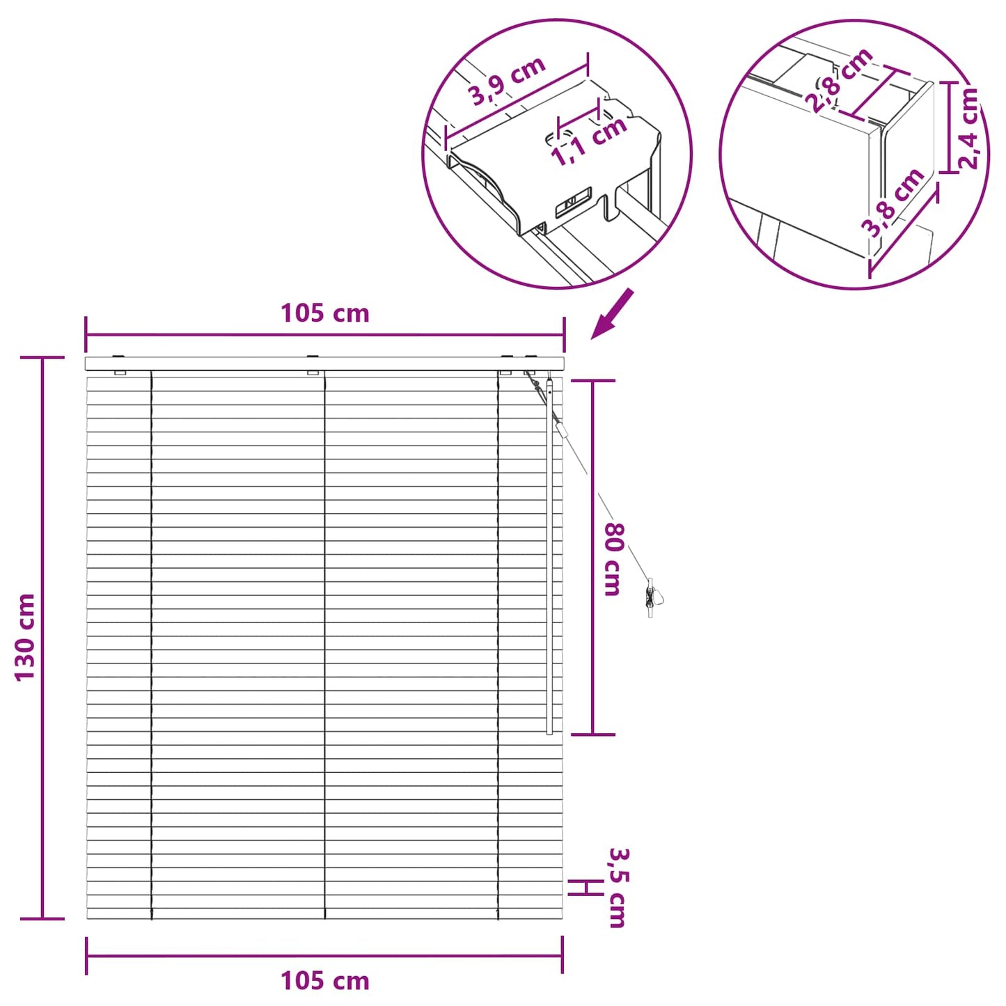 Venetiansk persienne Hvit 105 x 130 cm 35 mm