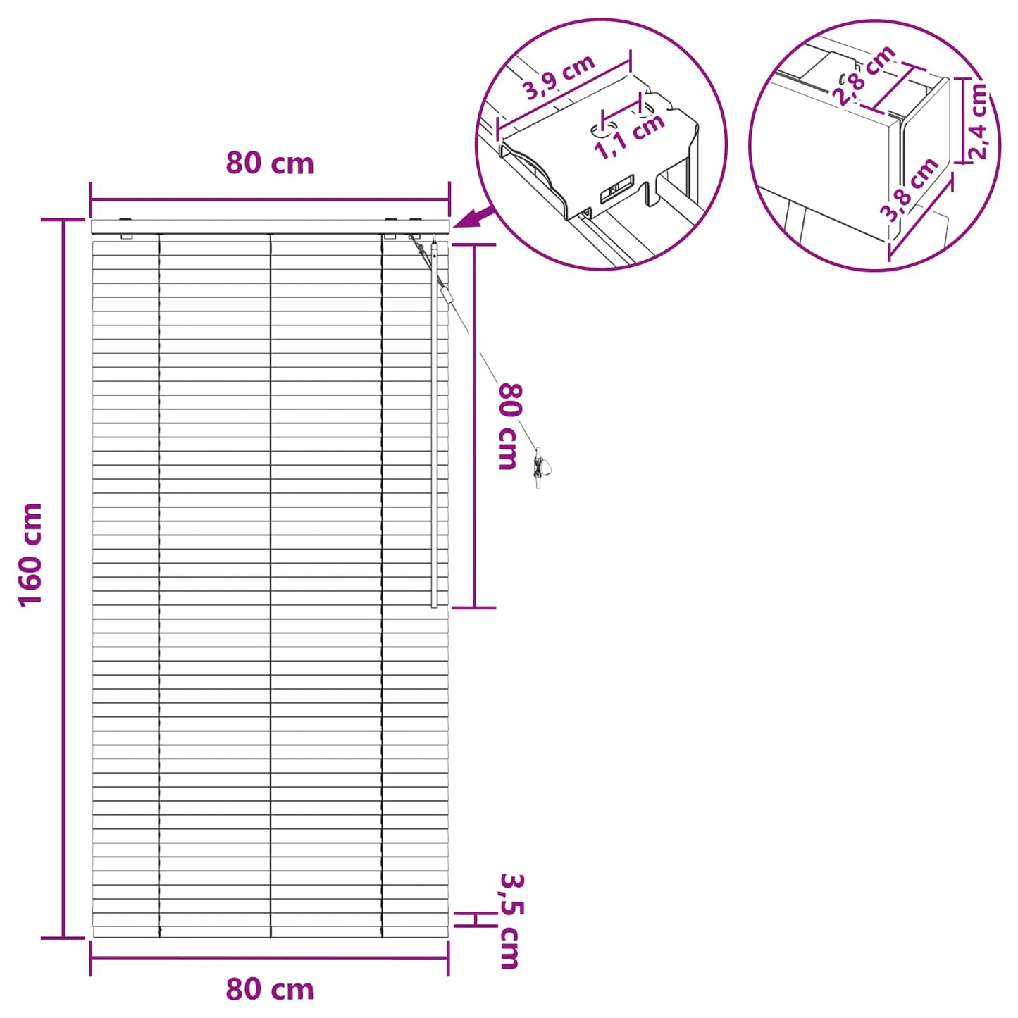 Venetiansk persienne Hvit 80 x 160 cm 35 mm