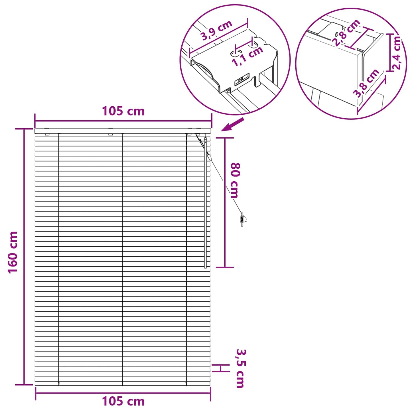 Venetiansk persienne Hvit 105 x 160 cm 35 mm