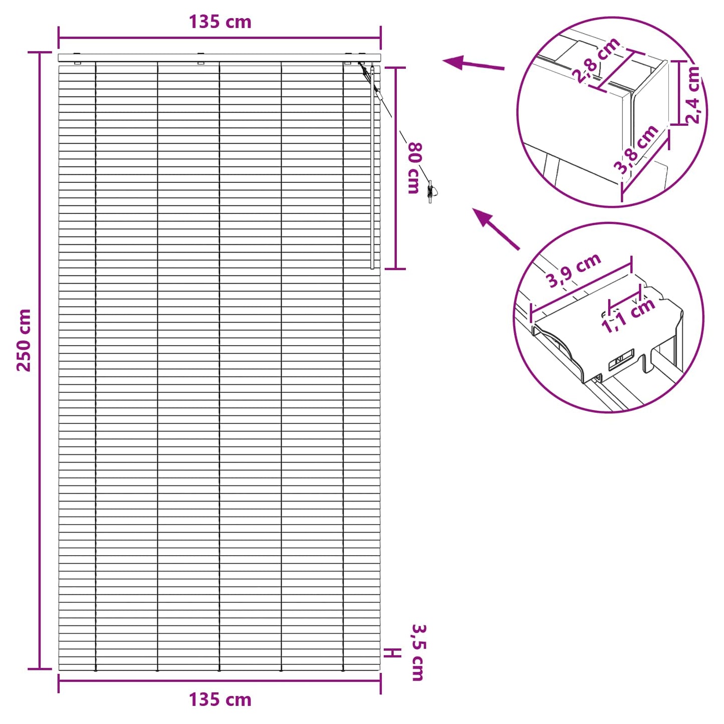 Venetiansk persienne Svart 135 x 250 cm 35 mm