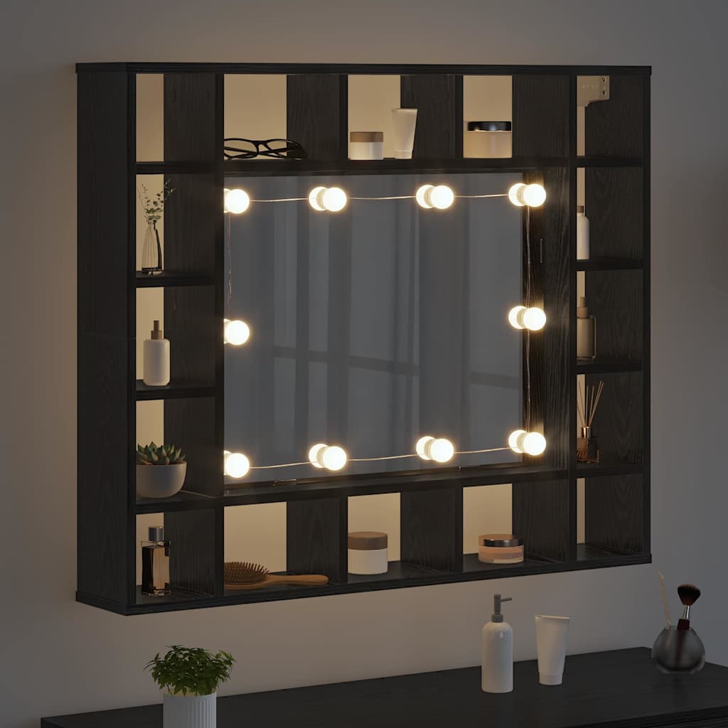 Speilskap med hylle Svart Eik 91 x 15 x 76,5 cm Konstruert tre