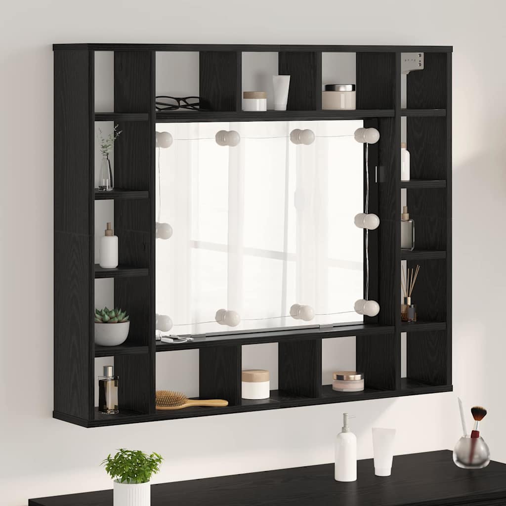 Speilskap med hylle Svart Eik 91 x 15 x 76,5 cm Konstruert tre
