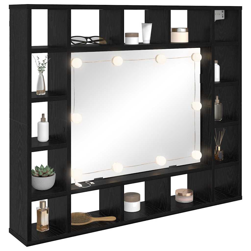 Speilskap med hylle Svart Eik 91 x 15 x 76,5 cm Konstruert tre