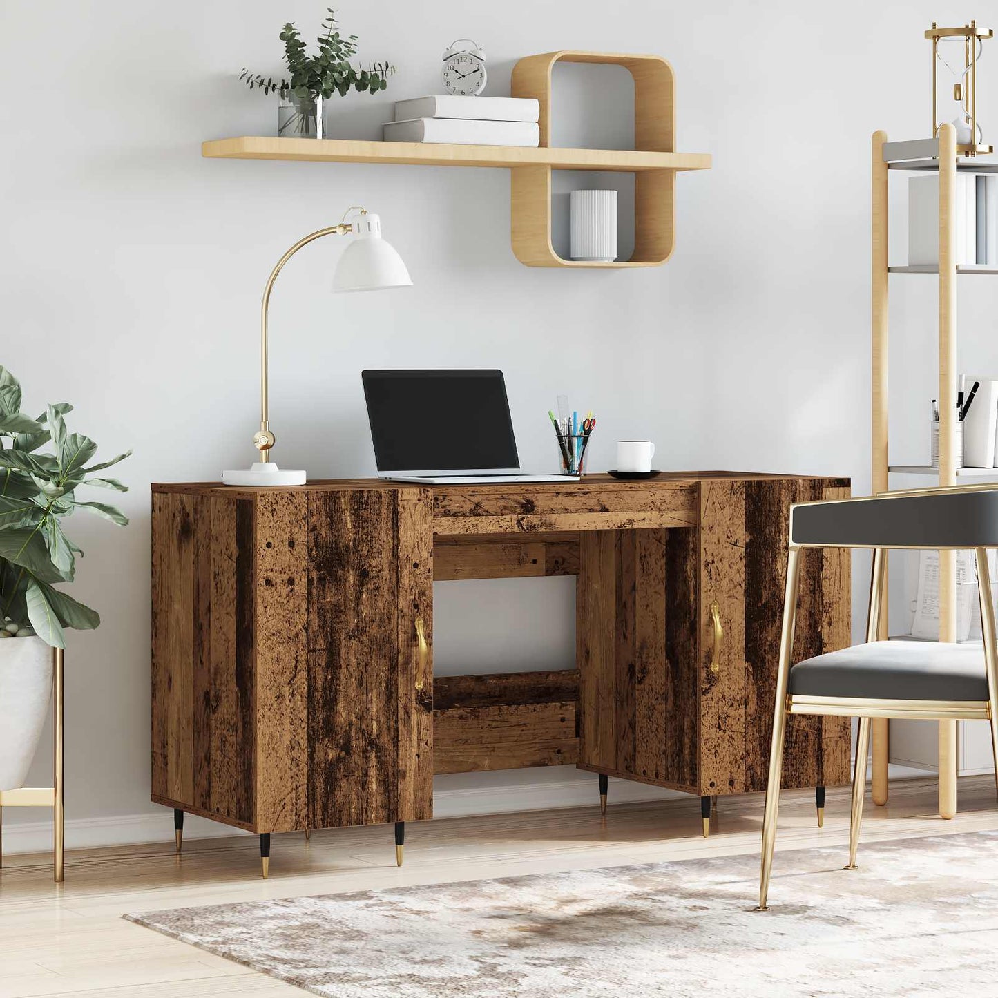 Skrivebord med dør Gammelt tre 140 x 50 x 75 cm Konstruert tre