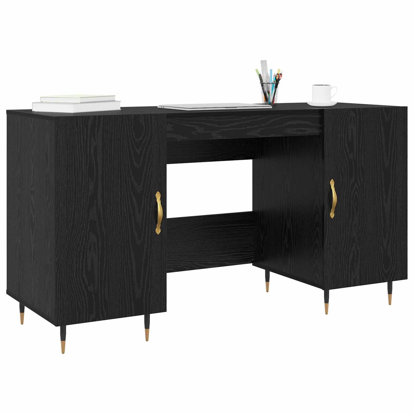 Skrivebord med hylle Svart eik 140 x 50 x 75 cm Konstruert tre