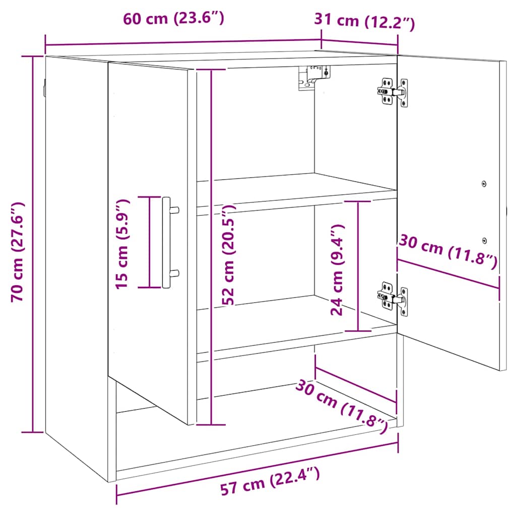 Veggskap Veggmontert Svart eik 60 x 31 x 70 cm Konstruert tre