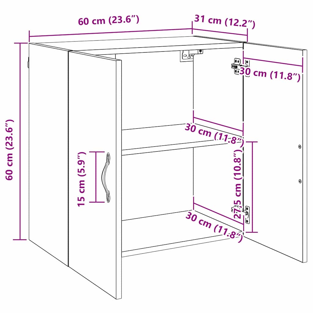 Vegghengt skap Svart Eik 60 x 31 x 60 cm Konstruert tre