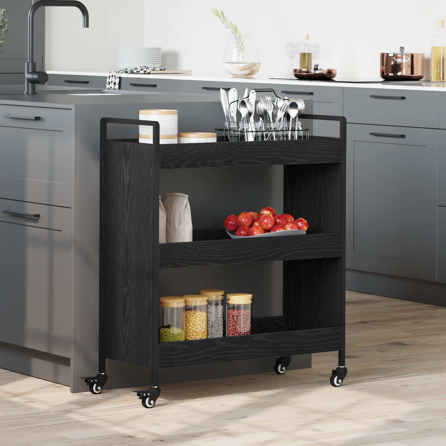 Kjøkkenvogn Svart Eik 70 x 30 x 82 cm Konstruert tre