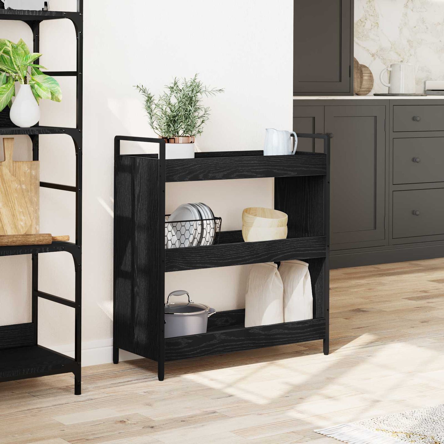 Kjøkkenvogn Svart Eik 70 x 30 x 82 cm Konstruert tre