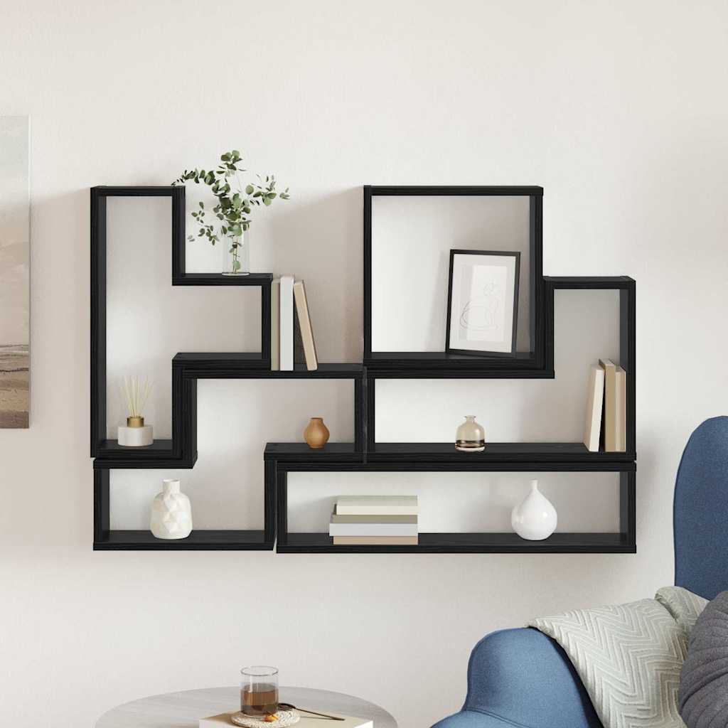 Vegghylle Veggmontert Svart Eik 96 x 12 x 64 cm