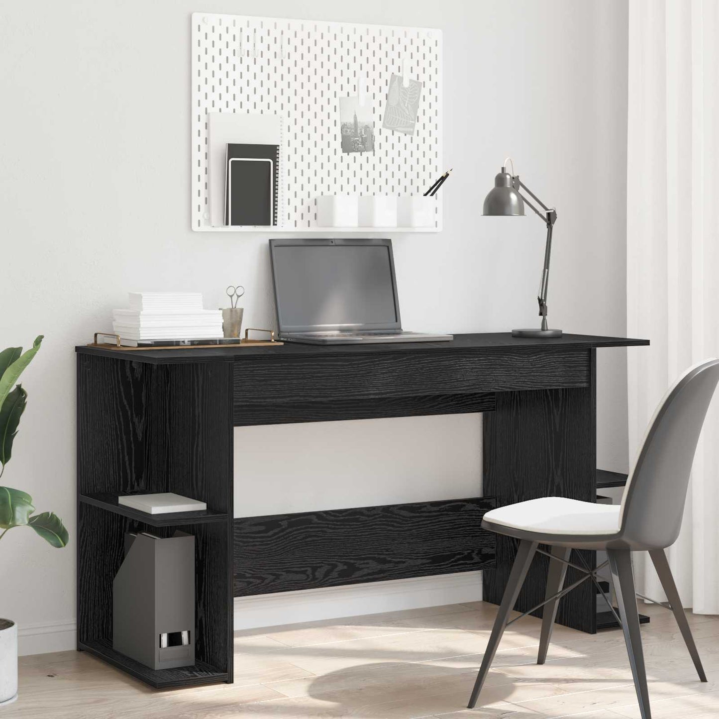 Skrivebord med hylle Svart eik 140 x 50 x 75 cm Konstruert tre