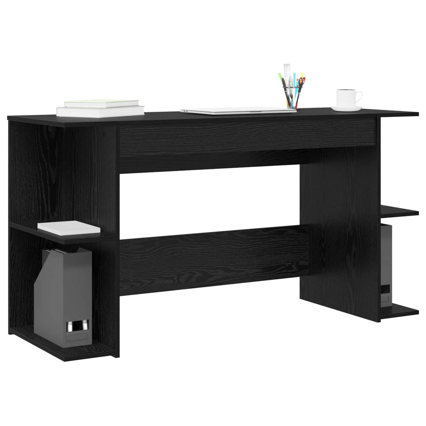 Skrivebord med hylle Svart eik 140 x 50 x 75 cm Konstruert tre