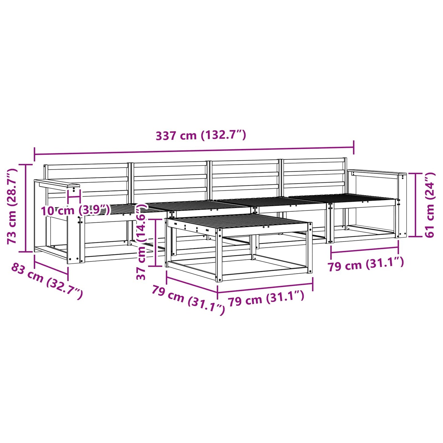 Utendørs sofa-sett 5 pcs Hvit 79 x 79 x 37 cm Solid akasietre