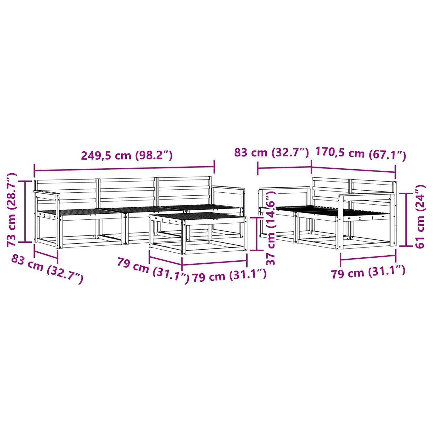 Utendørs sofa-sett 6 pcs Hvit