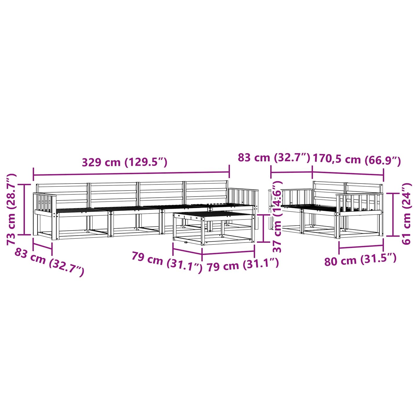 Utendørs sofa-sett 7 pcs Hvit