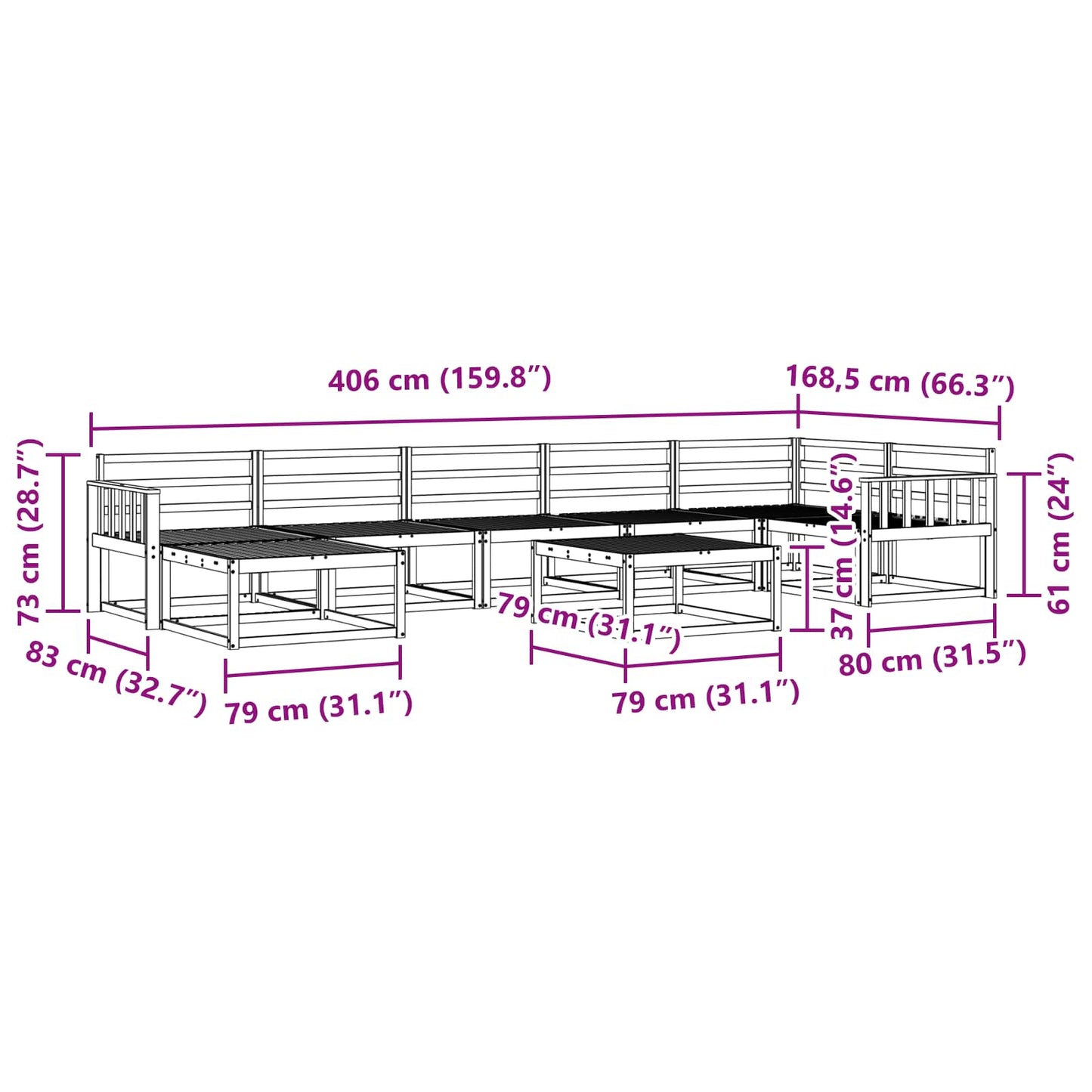 Utendørs sofa-sett 8 pcs Hvit Solid akasietre