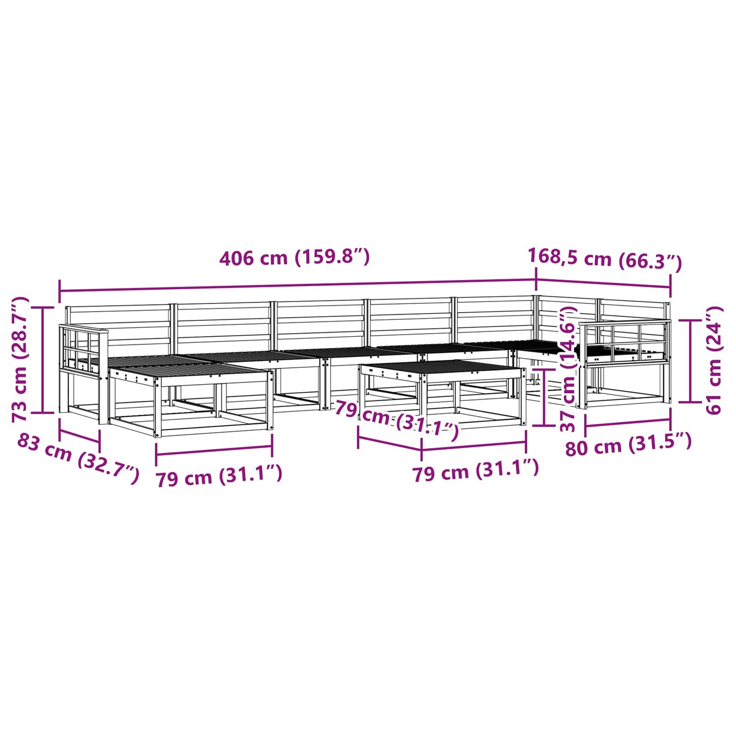 Utendørs sofa-sett 8 pcs Hvit Solid akasietre