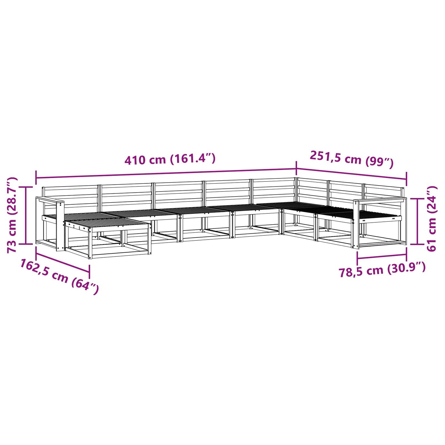 Utendørs sofa-sett 8 pcs Hvit Solid akasietre