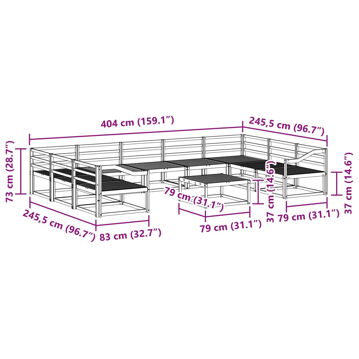 Utendørs sofa-sett 10 pcs Hvit Solid akasietre