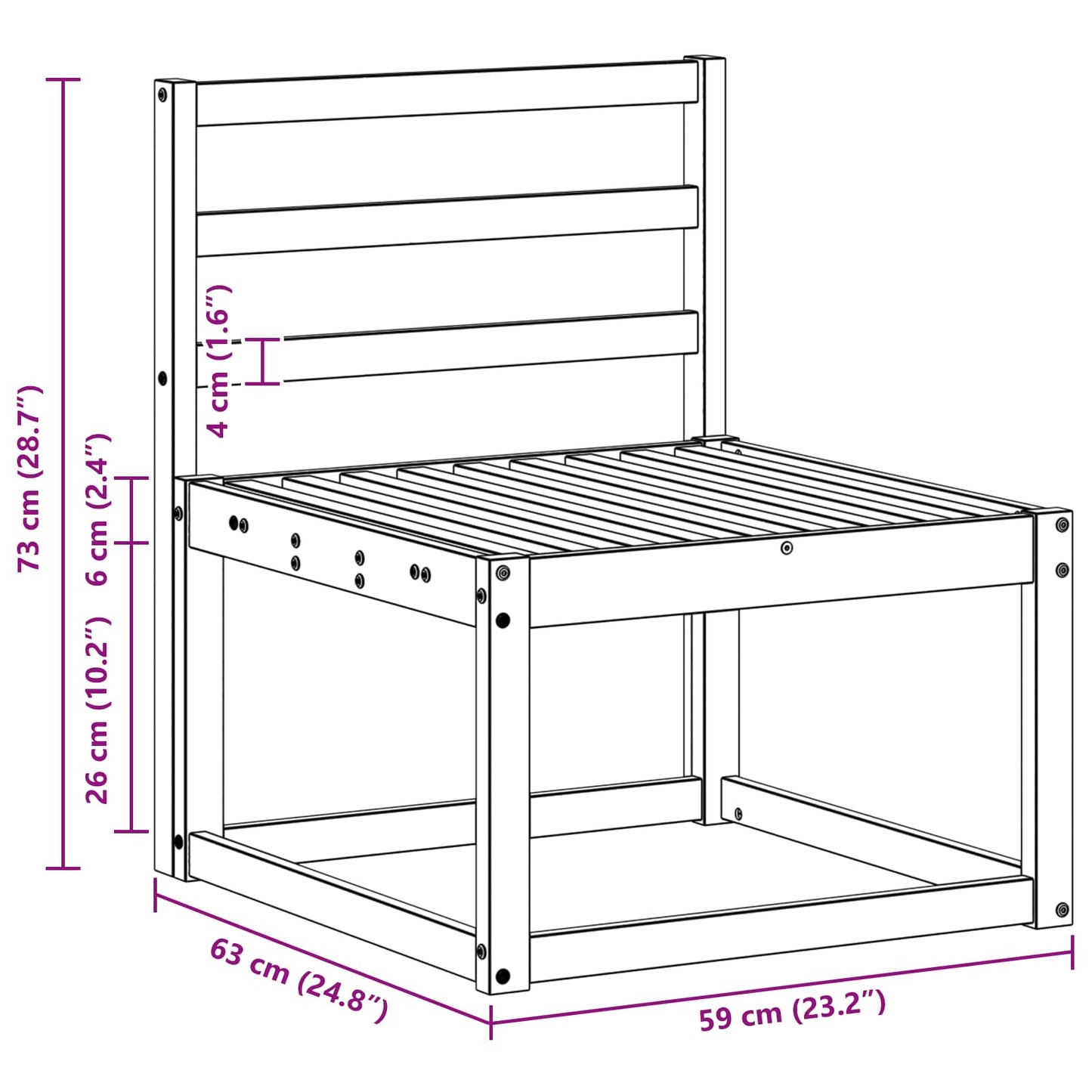 Utendørs sofa-sett 3 pcs Hvit 185,5 x 63 x 73 cm