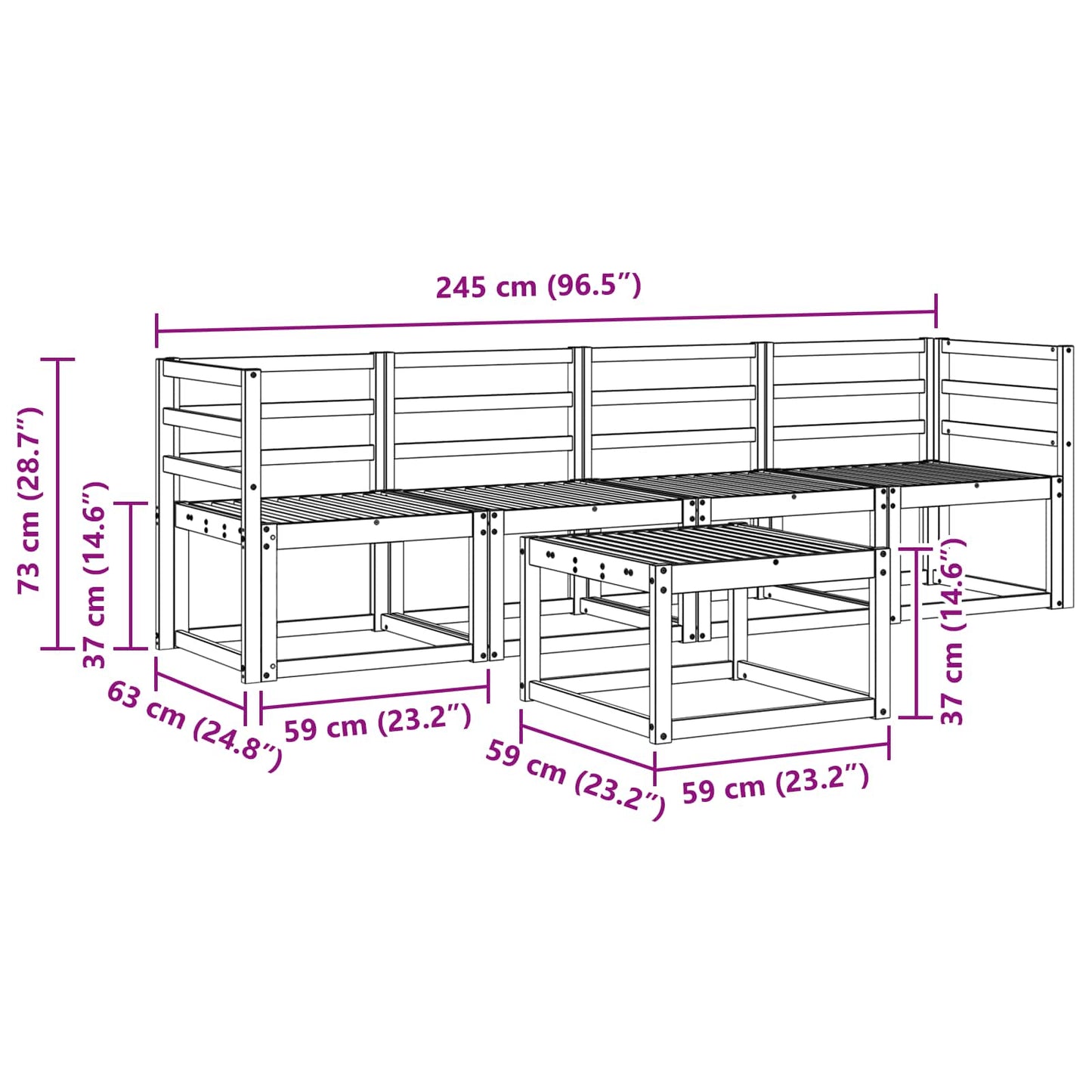 Utendørs sofa-sett 5 stk. Hvit Solid akasietre