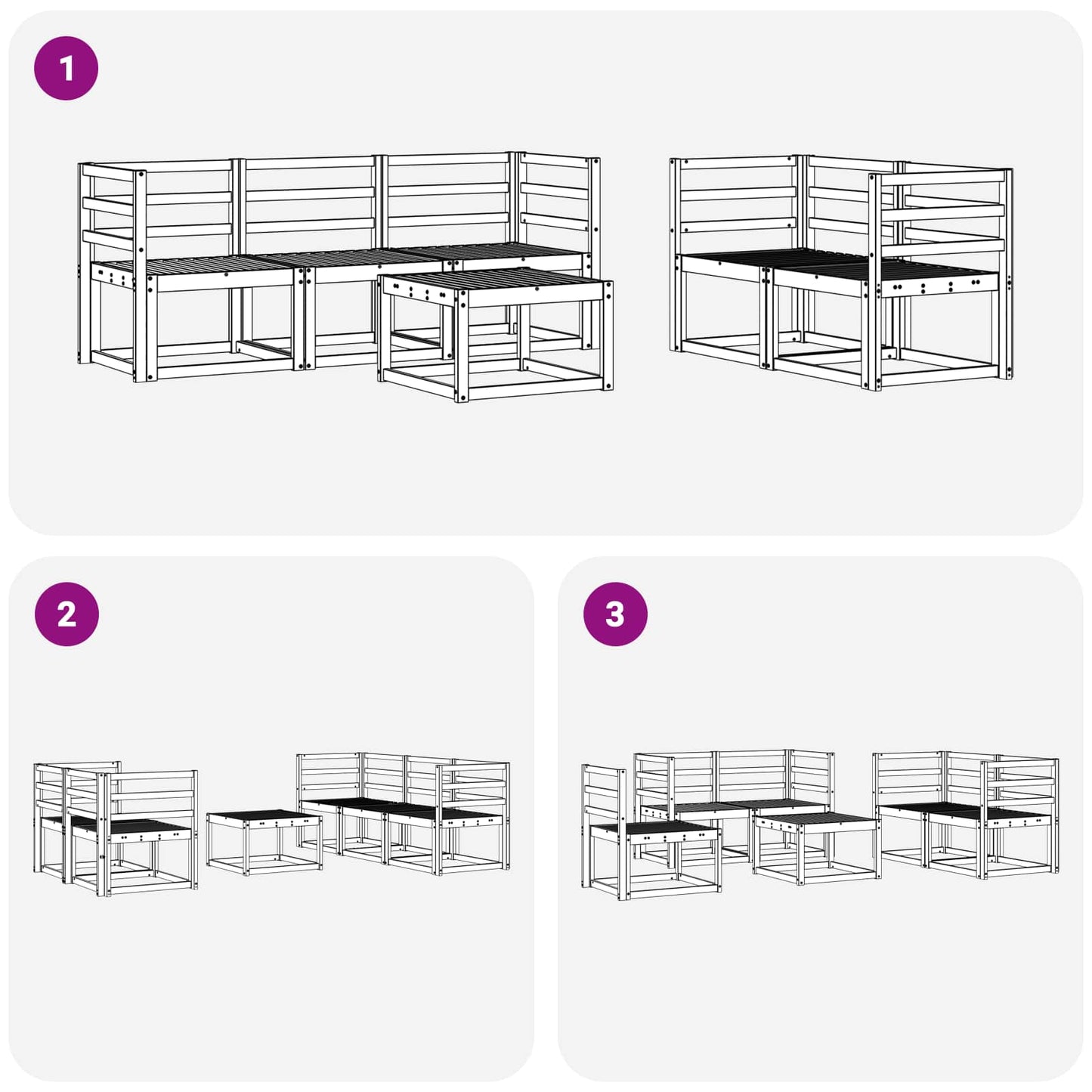 Utendørs sofa-sett 6 pcs Hvit 59 x 59 x 37 cm Solid akasietre